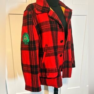 VTG SOO Men’s 42 Red Buffalo Plaid Jacket Hunting Coat Hunters association patch